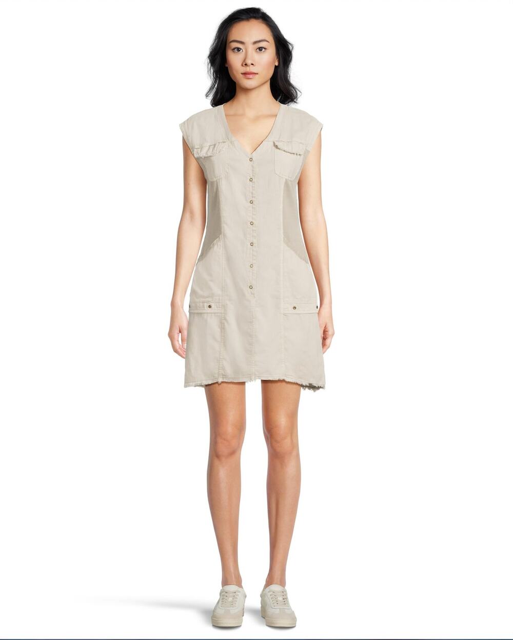 XCVI WEARABLES Austen Linen Mini Shirt Dress Large Grey Pigment Cotton Linen NWT